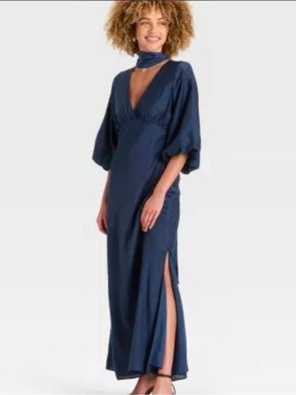 Target - Navy V-Neck Maxi Dress with Neck Scarf
